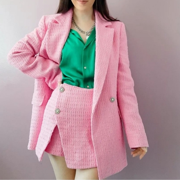 ZARA Textured Tweed pink blazer bloggers Fav size XS - Picture 14 of 16